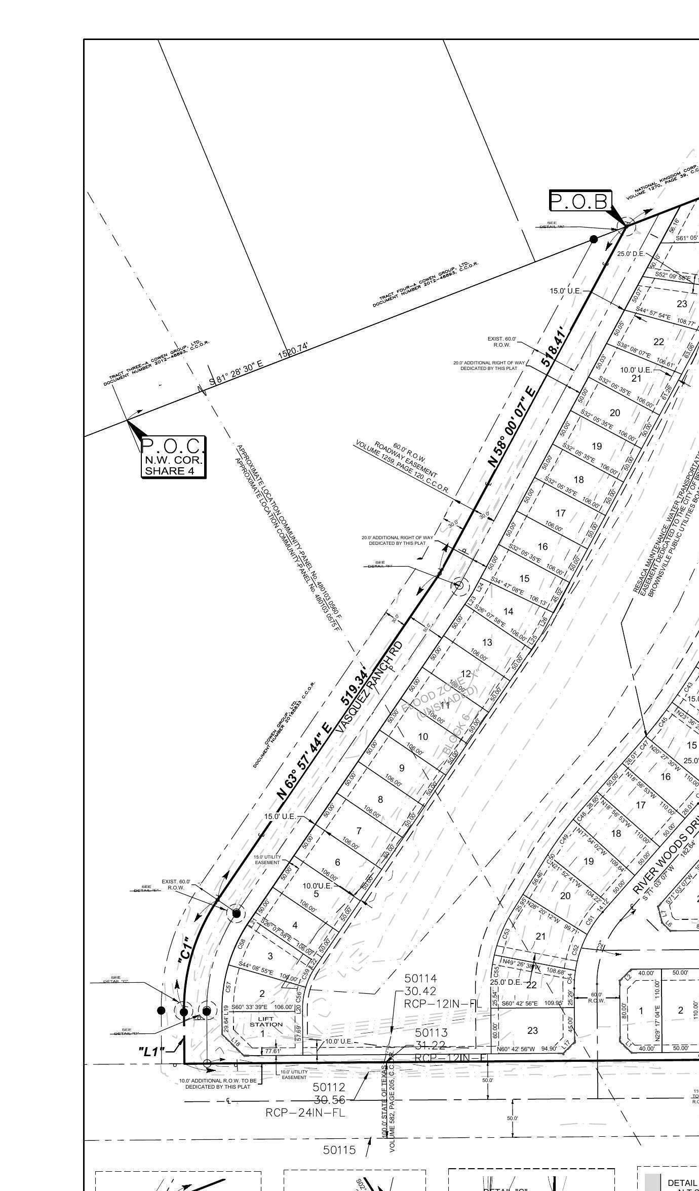 Block 6 lot layout — the 23 River Wood Estates lots available for sale, along Vasquez Ranch Road