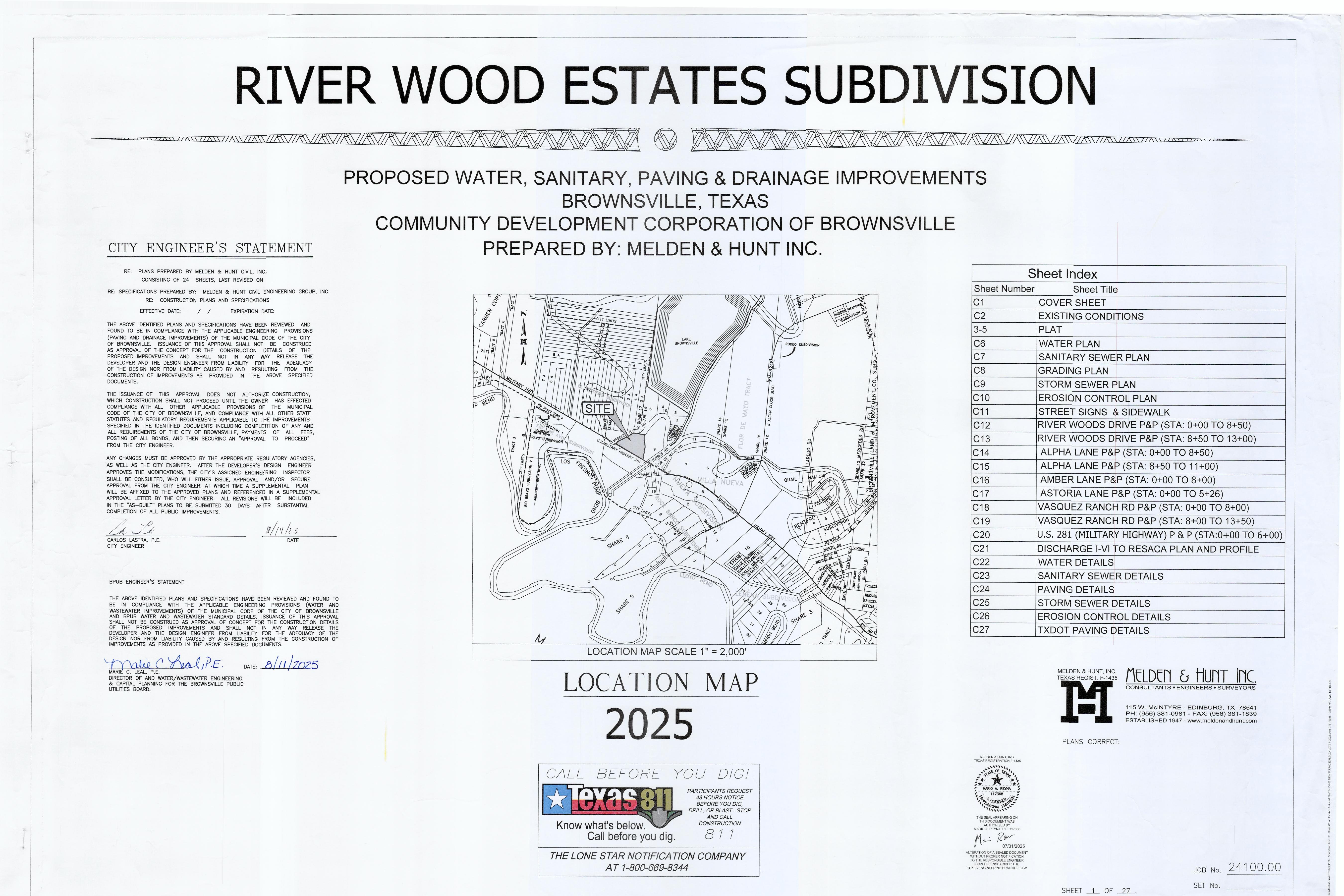 River Wood Estates Subdivision engineering cover sheet